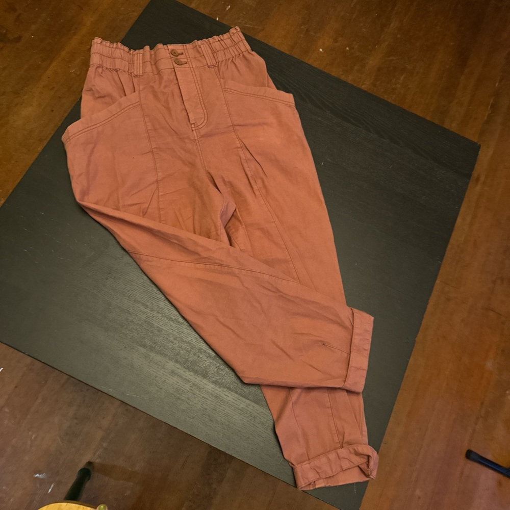Free People Ready to Run cinched high rise pants in dusty rose.